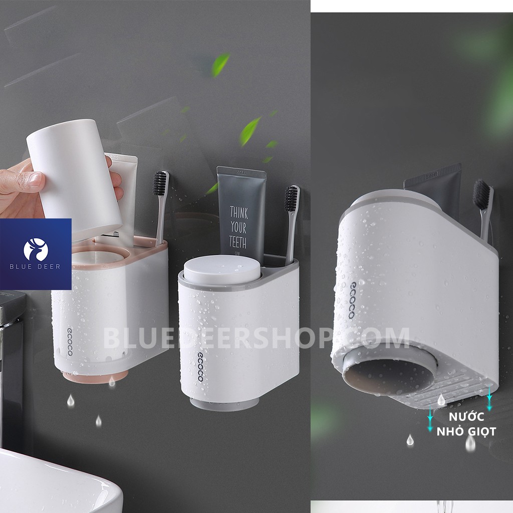 Kệ Để Bàn Chải Đánh Răng ECOCO, Kệ Nhà Tắm Dính Tường (Tặng Kèm 2 Cốc)