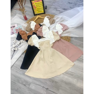 Đầm tay bồng phối hai nơ siêu xinh