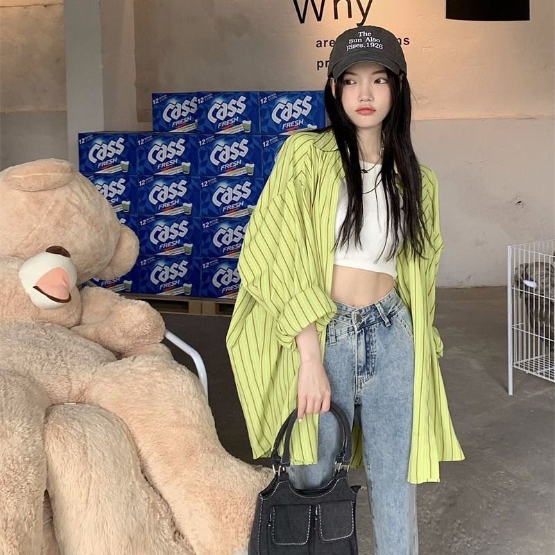 Jiashucheng Áo Khoác Sơ Mi Dài Tay Chống Nắng Dáng Rộng Họa Tiết Kẻ Sọc Thời Trang Mùa Hè Cho Nữ