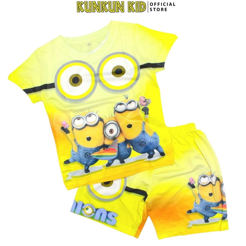 Đồ bộ thun lạnh bé trai tay ngắn in 3d hình minions size đại từ 10kg-40kg thun lạnh Kunkun Kid TP468