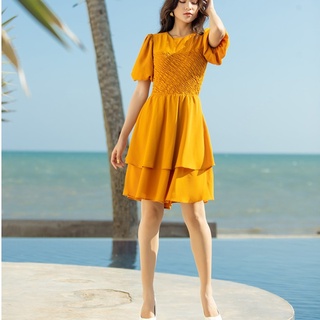 Đầm tay phồng công sở vania - d20074 2 tầng lụa không nhắn