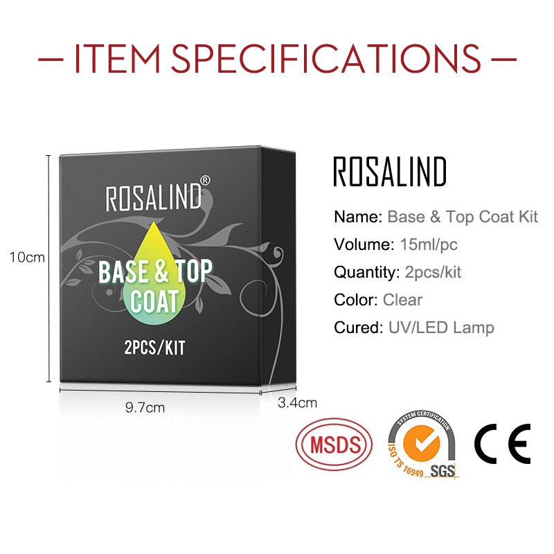 Set gel nền và phủ làm móng tay ROSALIND cho sấy dưới đèn led/uv 15ml