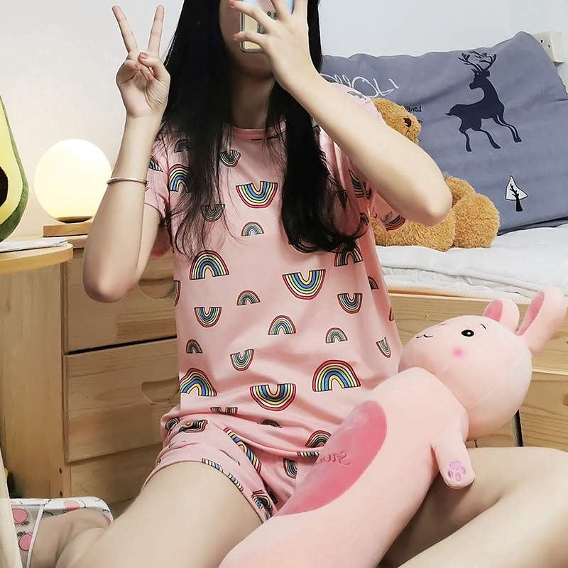 xiaohan korea design short sleeve sleepwear sleeping wear female loose round neck summer nightwear set pajama | BigBuy360 - bigbuy360.vn