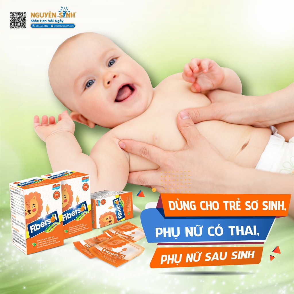 Fibersol Nguyên Sinh giảm nhanh táo bón cho bé từ 1 ngày tuổi, gói cốm 3g CF01