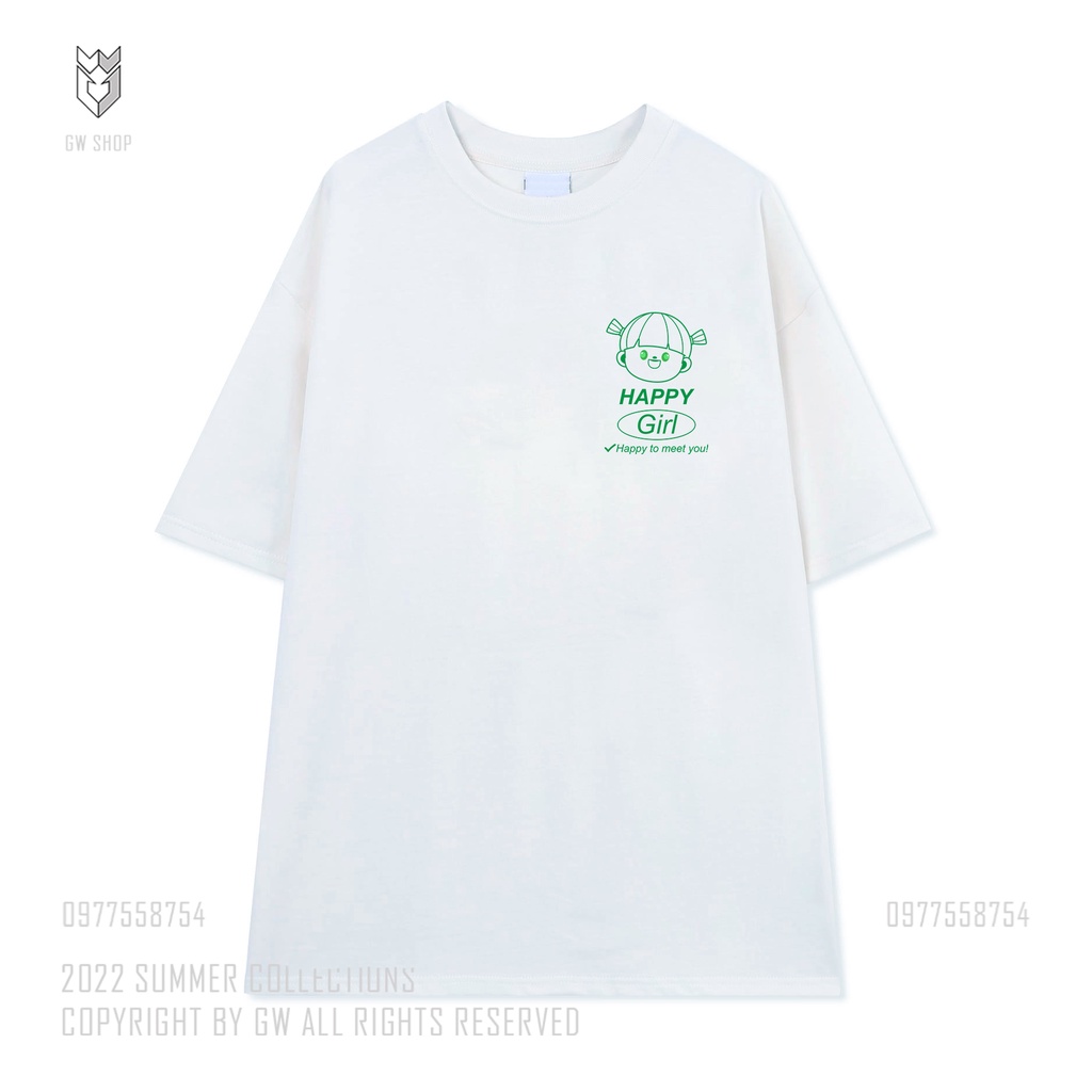 Áo Thun đôi nam nữ Lucky Boy - Happy Girl áo cặp đôi form rộng tay lỡ - GW Shop