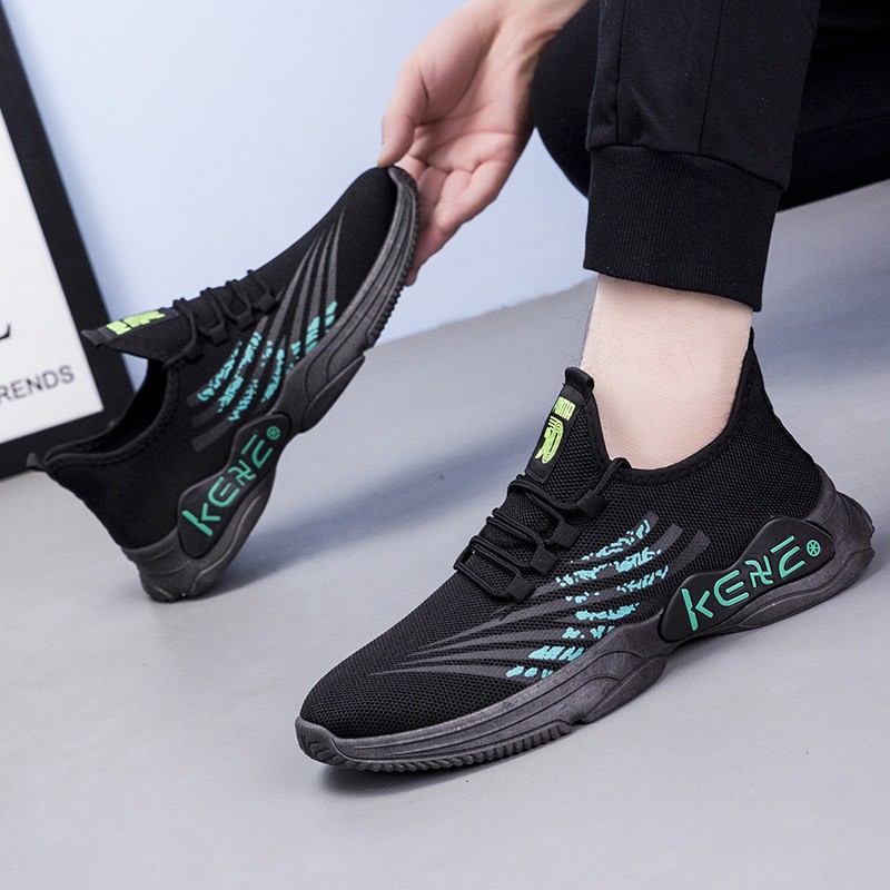 Giày thể thao nam KeXe màu đen chất liệu vải cao cấp đế cao su phong cách hàn quốc sử dụng đi học đi làm chạy bộ tập gym