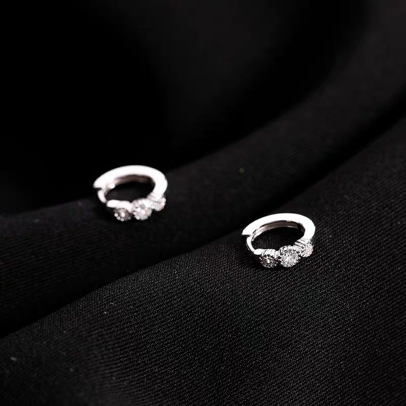 Khuyên tai bạc nữ vòng tròn đính ba viên đá, Bông tai bạc 925 DUYSON SILVER [KVDDKX5]
