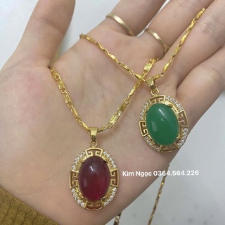 Dây chuyền mặt đá xanh đỏ mạ vàng đẹp bền sang Kim Ngọc