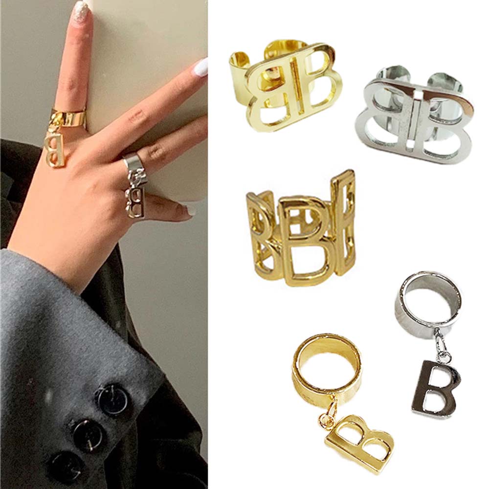 Nhẫn thiết kế hình chữ B phong cách Pháp hợp thời trang cho nam nữ