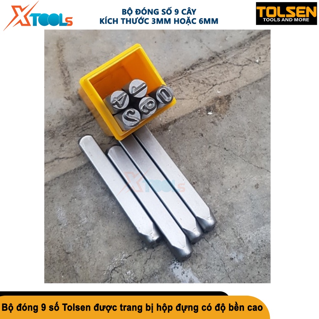 Bộ đóng số khung số máy Tolsen 3-6mm 9 chữ số, thép carbon không gỉ, độ sắc nét cao [CHÍNH HÃNG][XTOOLS]