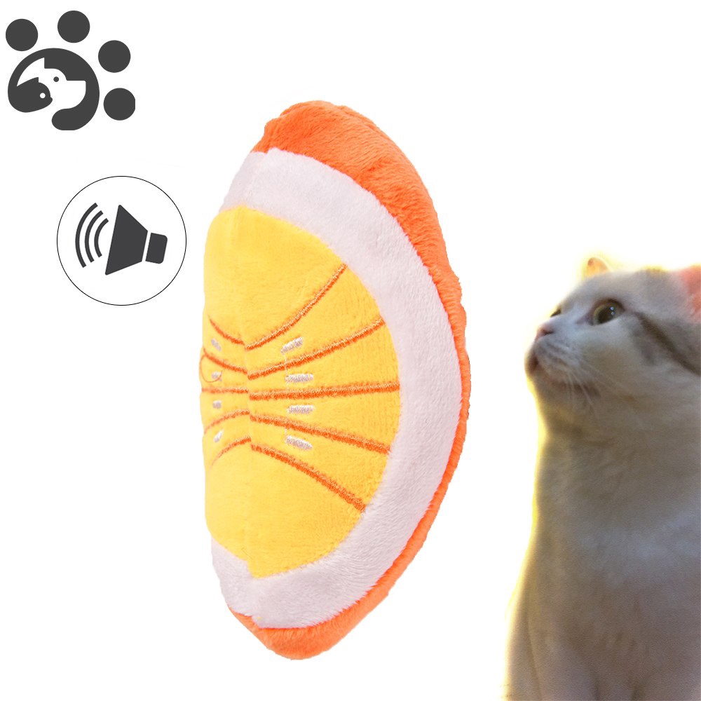Đồ chơi gặm có tiếng kêu màu cam vải lông cừu đáng yêu dành cho cún cưng mèo cưng