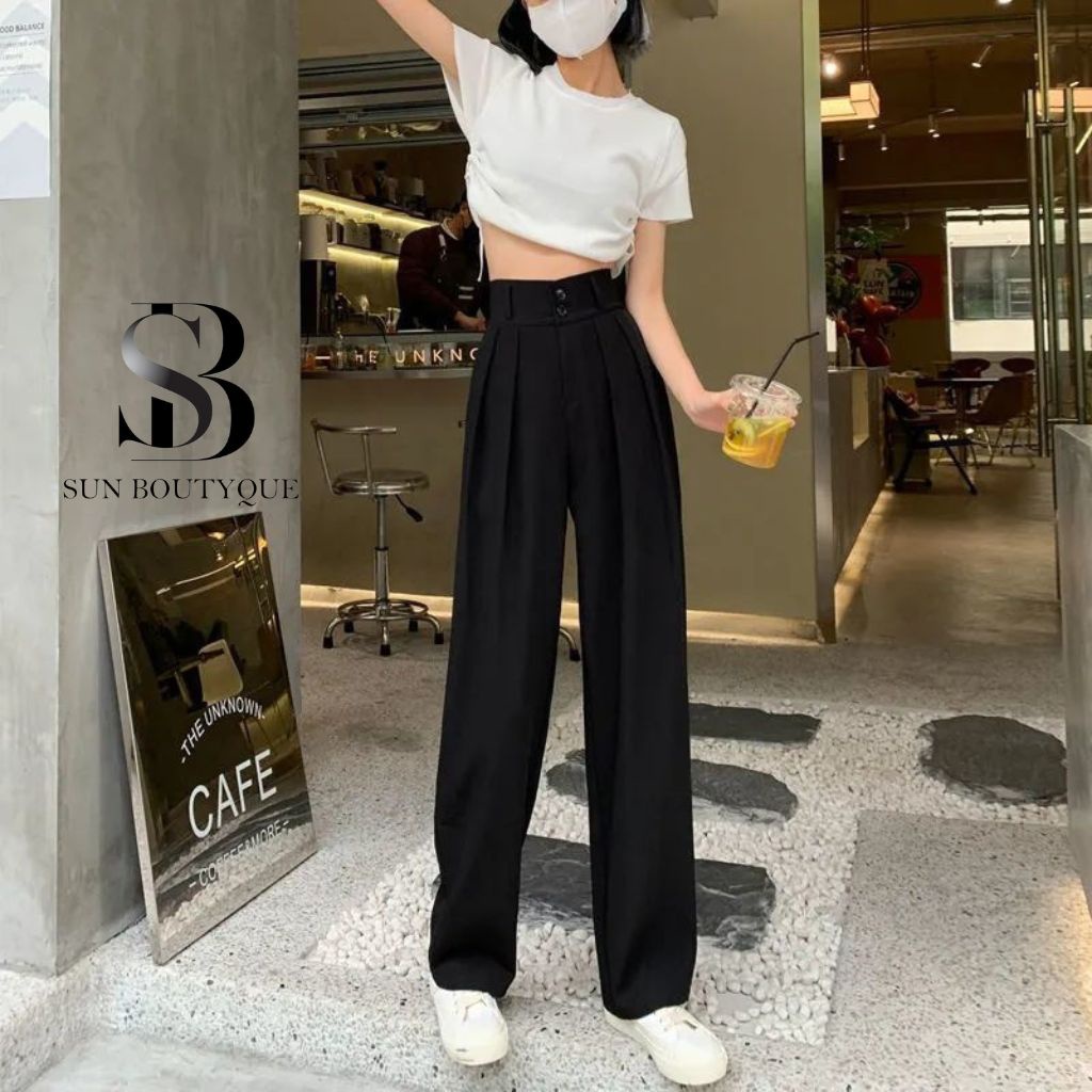 Quần ống suông lưng cao SUNBOUTYQUE 2 cúc quần ống rộng chất vải cao cấp kiểu dáng trẻ trung, phong cách Hàn Quốc QC03