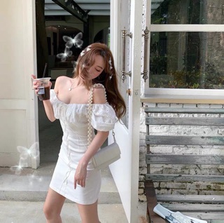 ĐẦM BẸT VAI TRẮNG ĐAN DÂY EO