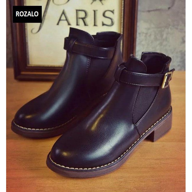 Giày chelsea boots nữ có đai Rozalo RW3758B-Đen