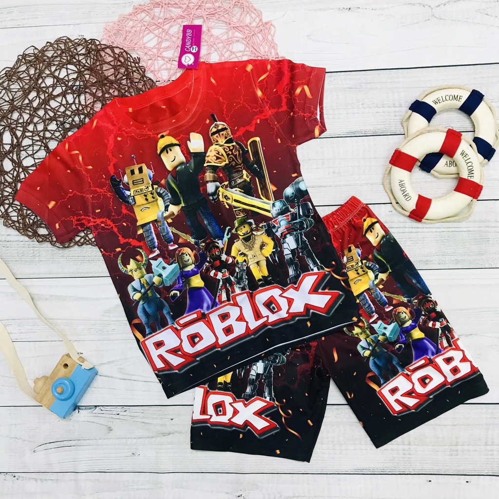 Đồ Bộ cho bé, bộ đồ thun lạnh cộc tay cho bé trai in 3D hình Roblox bé trai size đại từ 10-60kg