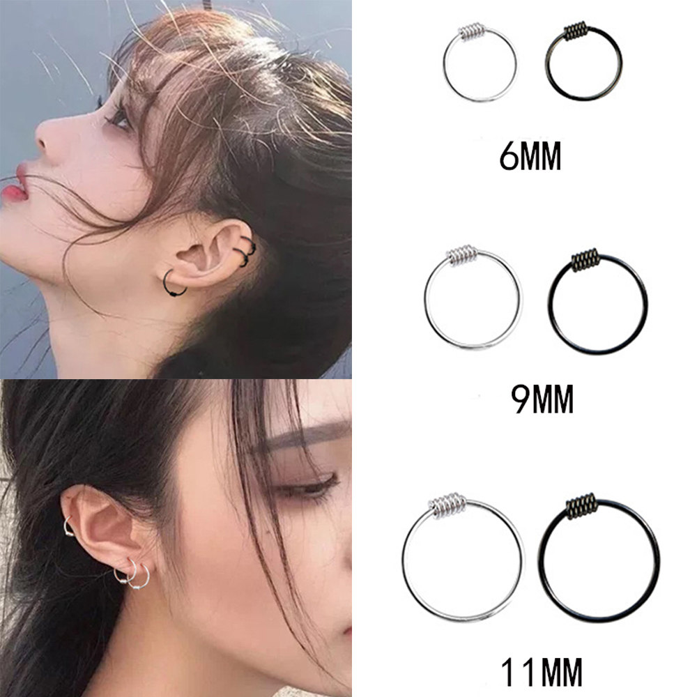 Khuyên Tai Tròn 6mm / 9mm Phong Cách Hàn Quốc Cho Nam Nữ