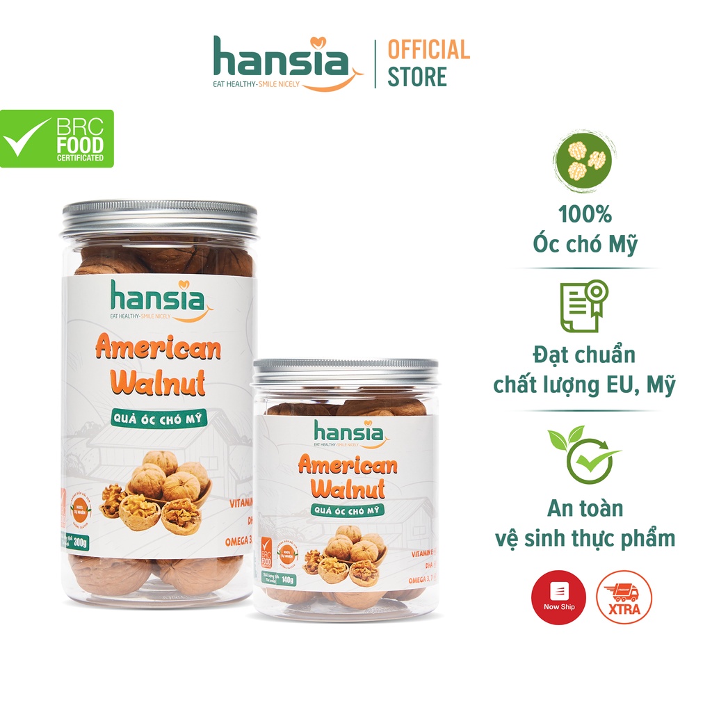 Quả Óc Chó Vàng Mỹ Organic HANSIA Hạt Đều Thơm Ngon Vị Ngọt Tự Nhiên Nhiều Chất Dinh Dưỡng Tốt Cho Sức Khỏe Hộp 140-300g