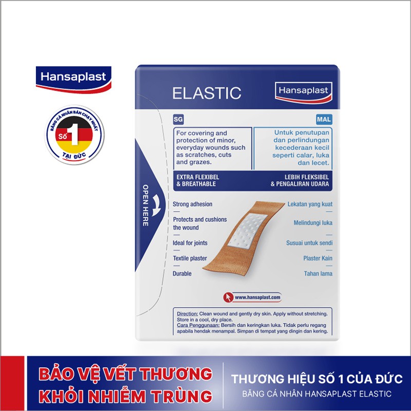 Combo 2 Băng cá nhân Hansaplast Elastic gói 20 miếng, bằng vải co giãn và cực kỳ thoáng khí,thương hiệu số 1 của Đức