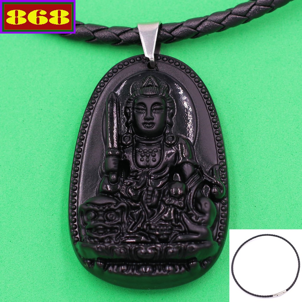Vòng cổ dây da Văn thù đen 3.6 cm DDOEVTAEB3 - Hộ mệnh tuổi Mão