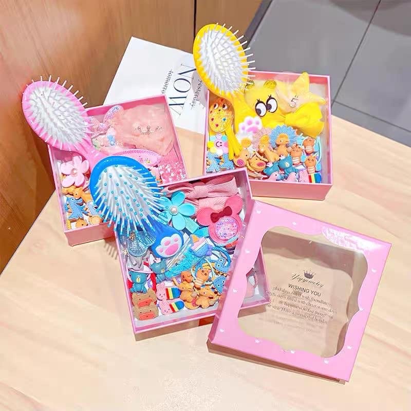 Sét dây chun buộc tóc, kẹp tóc kèm lược xinh xinh cho bé