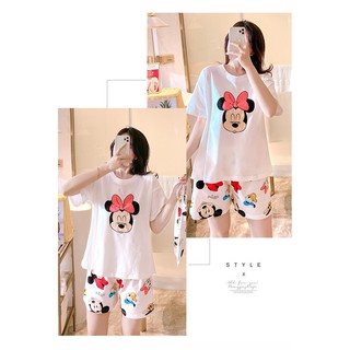 Đồ ngủ nữ ngắn tay quần đùi in hình chuột Minnie dễ thương kèm túi dây rút tiện lợi - ĐN02