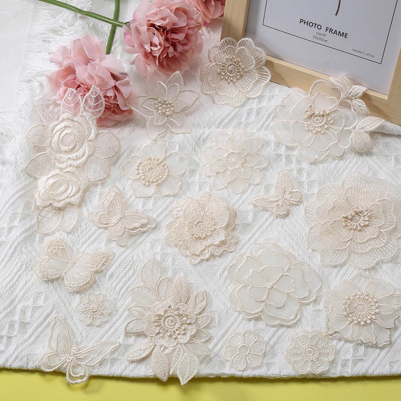 Miếng Dán Vải Voan Màu Be Tự Dính Trang Trí Quần Áo/ Váy