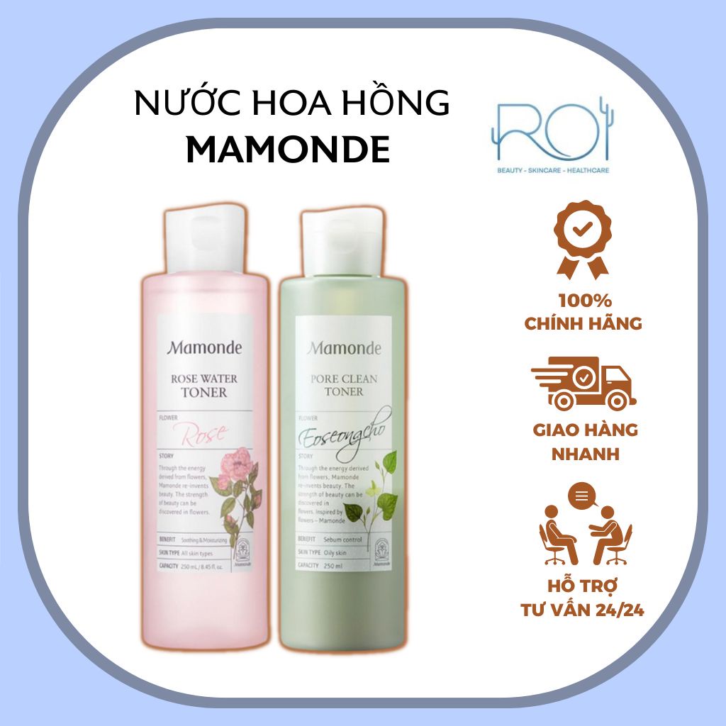 Nước hoa hồng Mamonde Toner 250ml - Rose Pore Clean Diếp Cá Centella Rau Má Chính Hãng