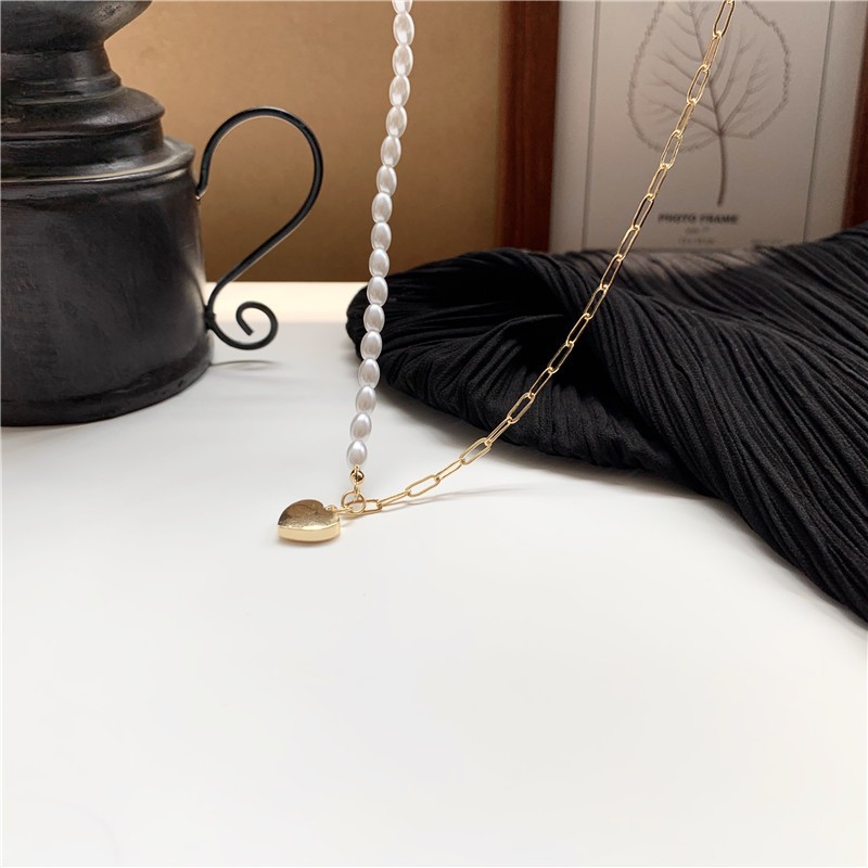 Dây chuyền hạt trai tim ulzzang màu vàng