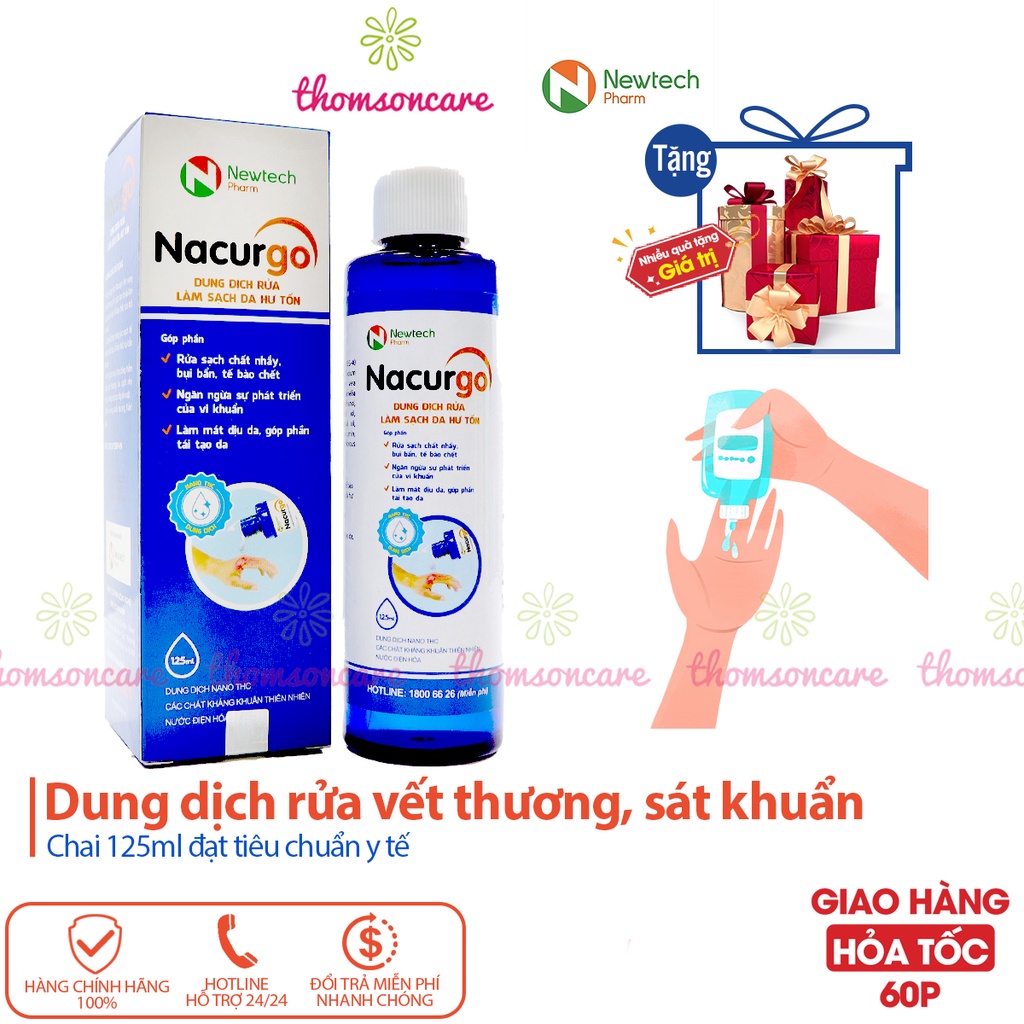 Dung dịch sát khuẩn Nacurgo - từ Trà Xanh, Trầu Không giúp làm lành vết thương, tế bào chết, khử khuẩn, ngừa sẹo, mụn