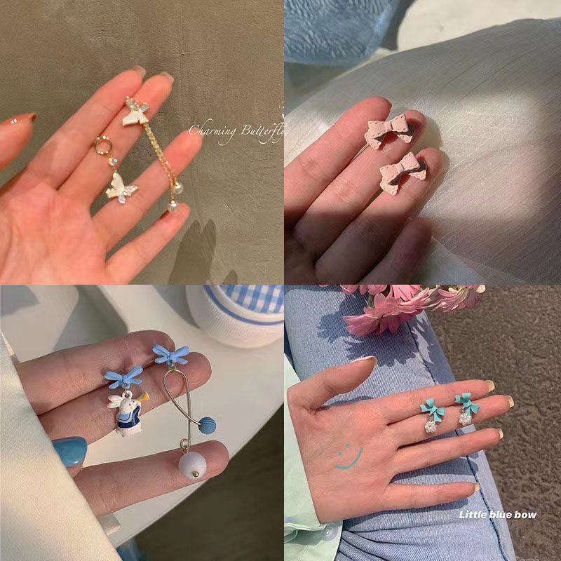 Bông Tai Bạc S925 Màu Xanh Dương Trang Sức Hoạt Hình Dễ Thương Thiết Kế Đơn Giản Phong Cách Thời Trang 2022 Cho Nữ