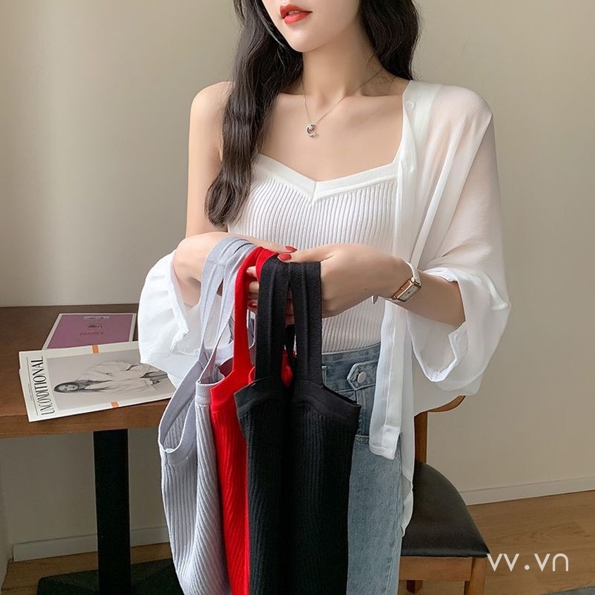 Áo Dệt Kim Hai Dây Ôm Dáng Phong Cách Hàn Quốc Cho Nữ