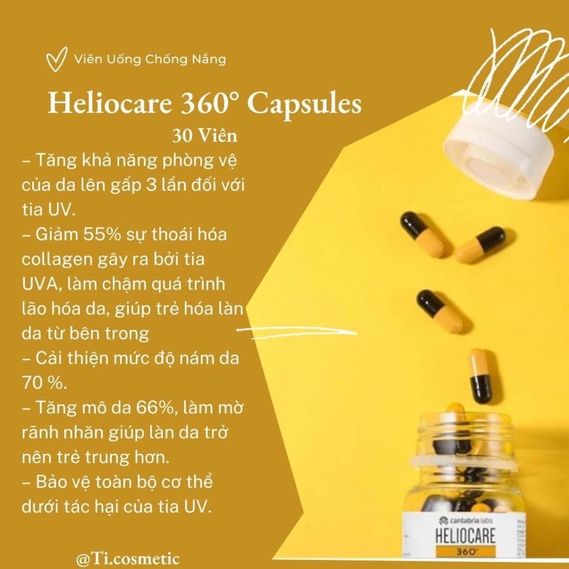 Viên uống chống nắng sáng da Heliocare 360 D plus chống lão hóa