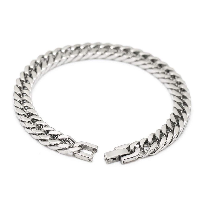 Vòng tay nam titan thép không gỉ dây xích Cuban Snake 8mm chốt bấm phong cách Hiphop thời trang Hàn Quốc