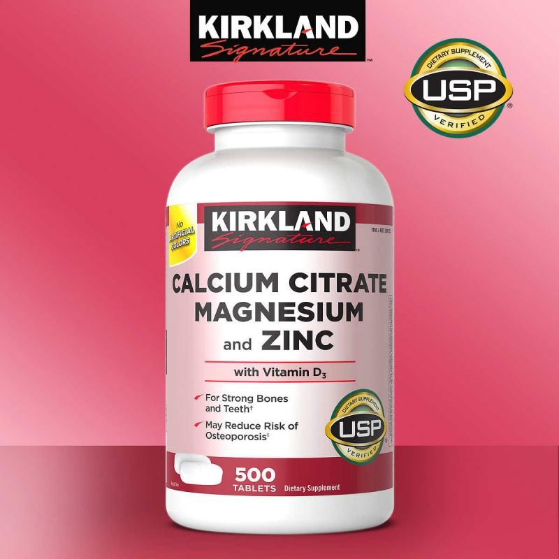 Thực Phẩm Chức Năng Hỗ Trợ Xương Khớp Kirkland Calcium Citrate Magnesium and Zinc With Vitamin D3 Hộp 500 viên