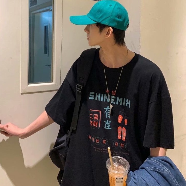 Áo thun tay ngắn dáng rộng in hình graffiti phong cách Hàn Quốc cá tính thời trang mùa hè cho nam