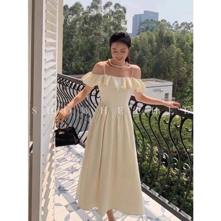 (Có BigSize) Đầm Váy Midi 2 Dây Trễ Vai Bèo