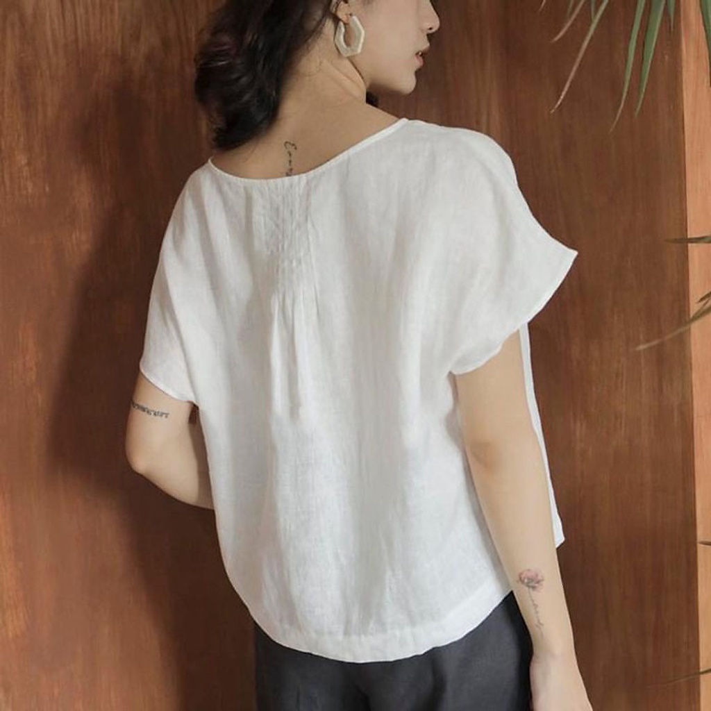 Áo kiểu nữ Linen tưng Premium tay cánh rơi form rộng trẻ trung, không kén dáng mặc