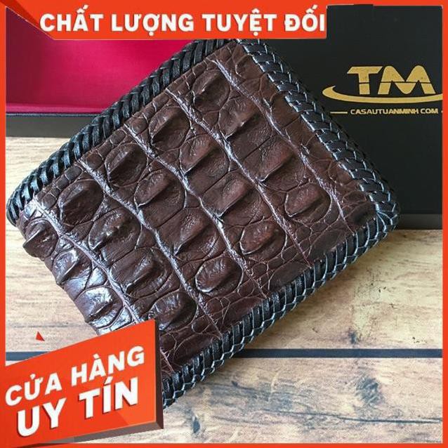 [ Da Cao Cấp 100% ] Ví Da Cá Sấu Gai Lưng - Bóp Da Cá Sấu Gai Lưng Đan Viền Thủ Công Cao Cấp Giá Rẻ