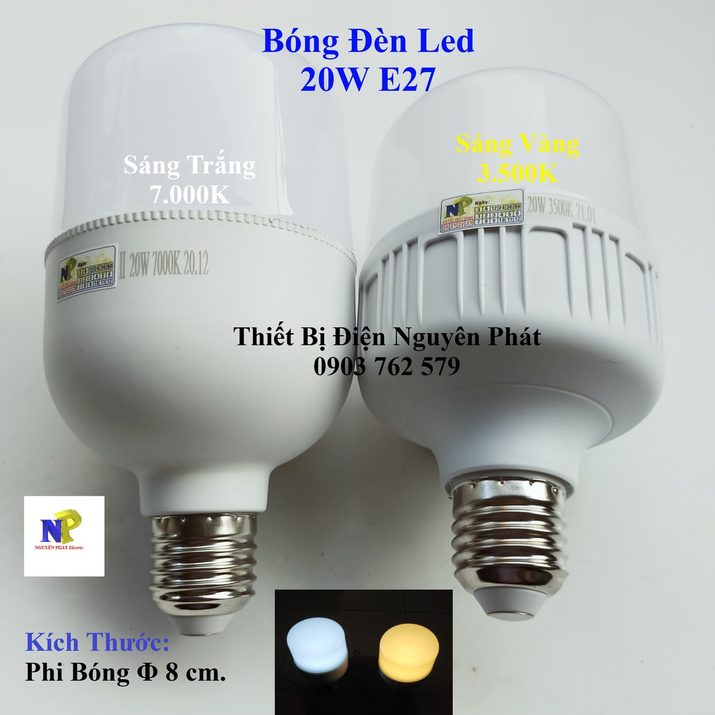 Bóng Đèn Led 20W E27 Kín Nước (Ánh Sáng Trắng/vàng) - Tiết Kiệm Năng Lượng