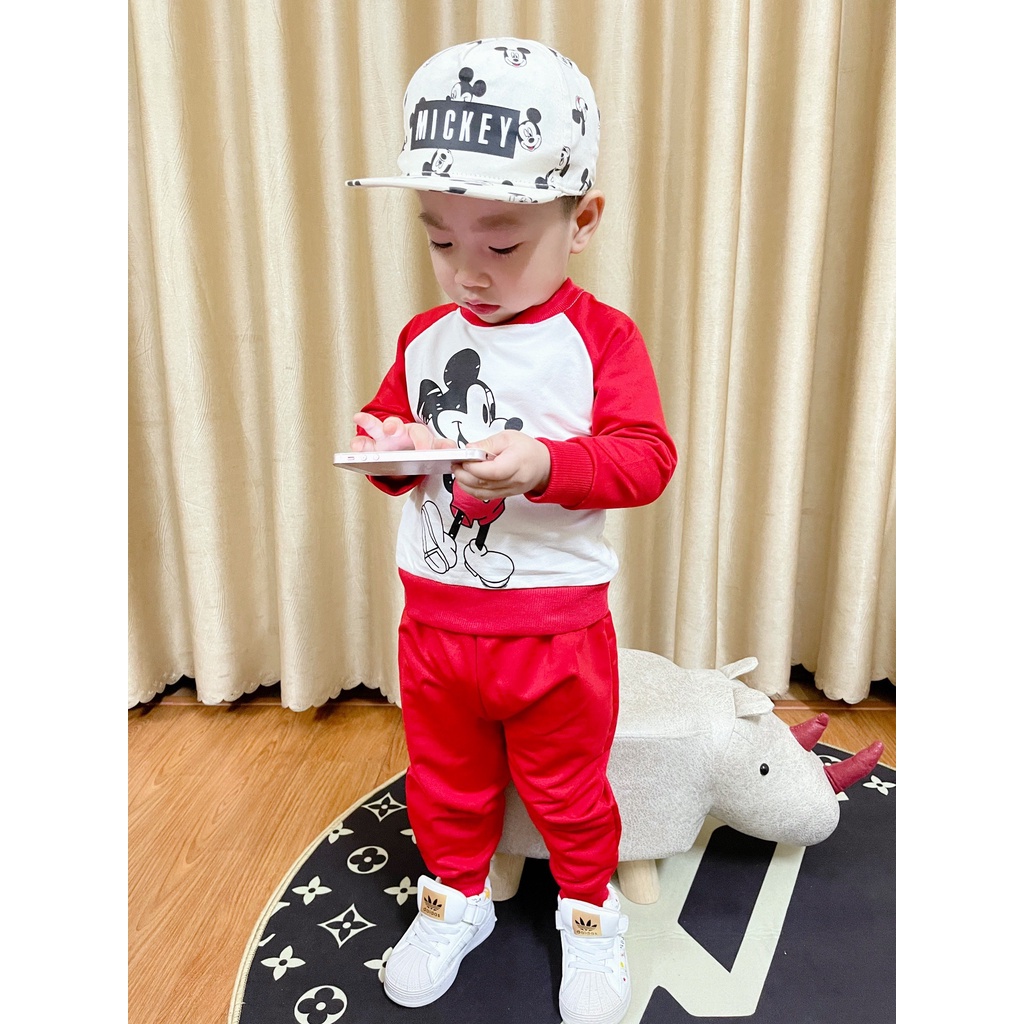 Bộ nỉ da cá cho bé set quần áo nỉ chuột micky cao cấp cho bé