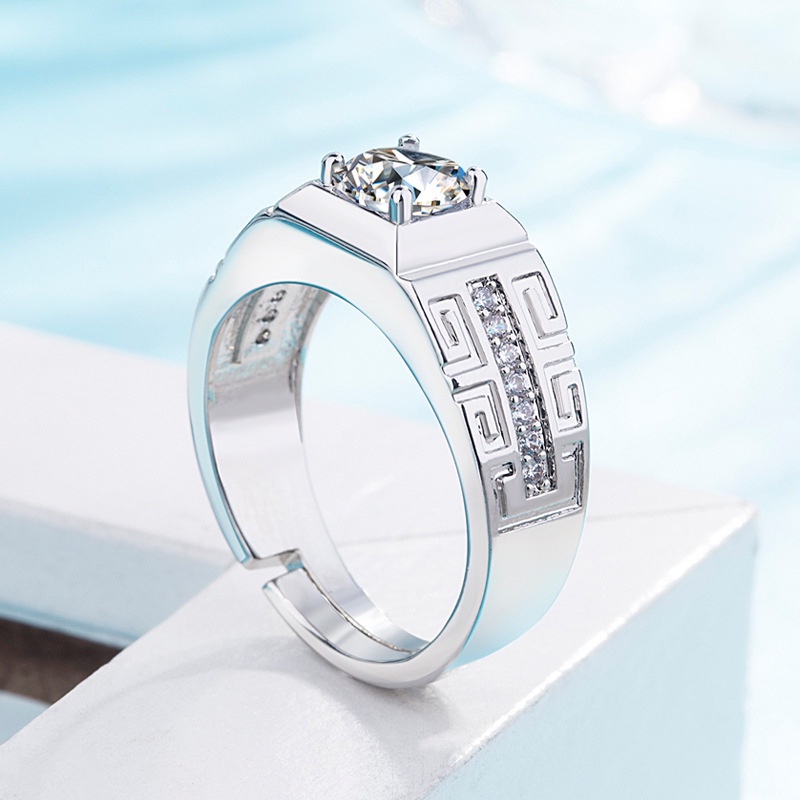 Nhẫn Nam Mạ Bạc Đính Đá Zircon Phong Cách Âu Mỹ