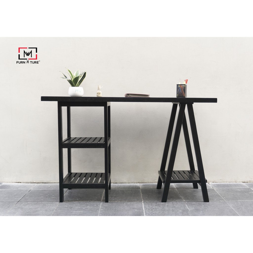 Bàn làm việc lắp ráp gỗ thông tự nhiên 100% thương hiệu MW FURNITURE size 50x120x75 cm màu đen