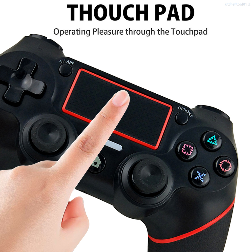 Wireless Gamepad Dual Shock Game Controller Bluetooth Rechargeable Gamepad Replacement for PS4, Black Red kitchentool01