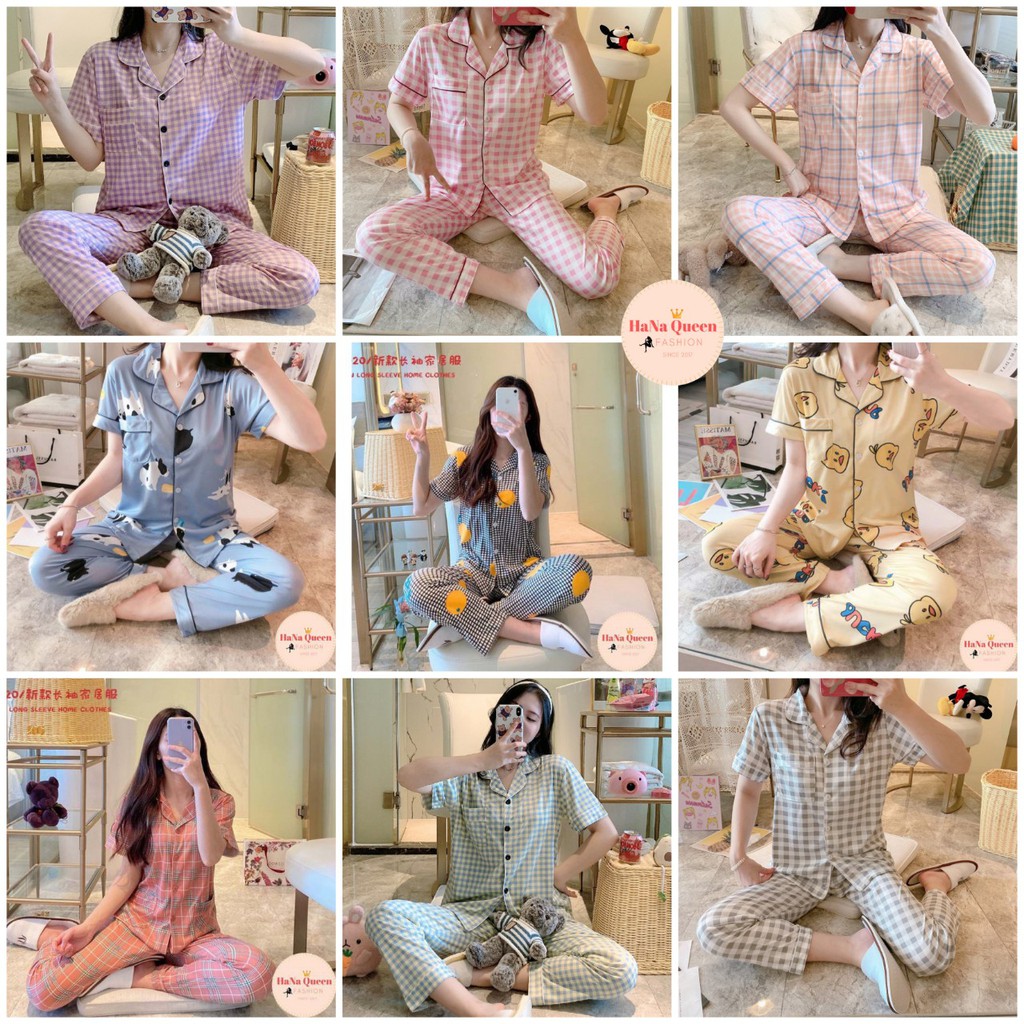 [Sẵn Hàng] Bộ đồ ngủ Pijama ngắn tay quần dài mẫu mới HOT nhất mùa thu