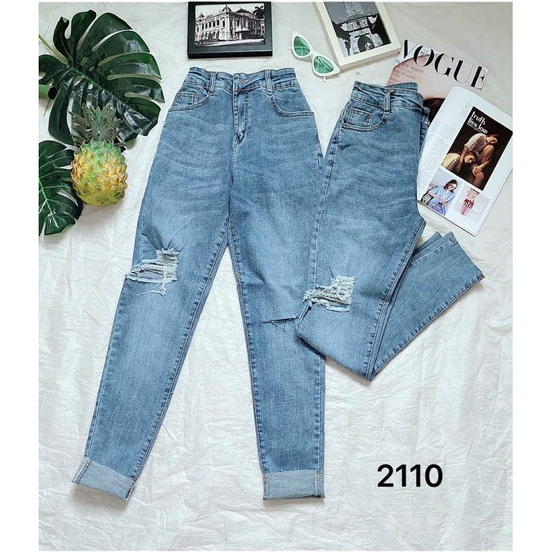 Quần jean nữ rách đùi  FREESHIP  Quần jean nữ rách đùi lưng cao form ôm co giãn hàng VNXK bigsize 80kg MS2110 2Kjean