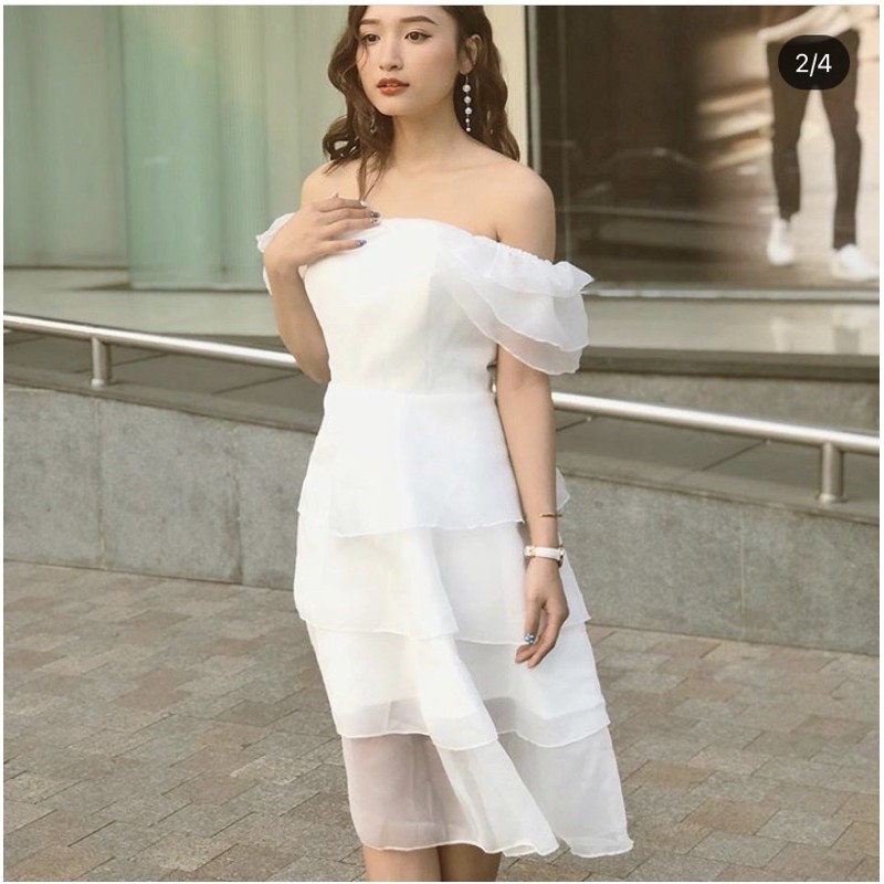 Đầm dự tiệc dạ hội lotus dress  thiết kế trễ vai váy kính 4 tầng caocaobycaochen 2 màu đen trắng có bigsize