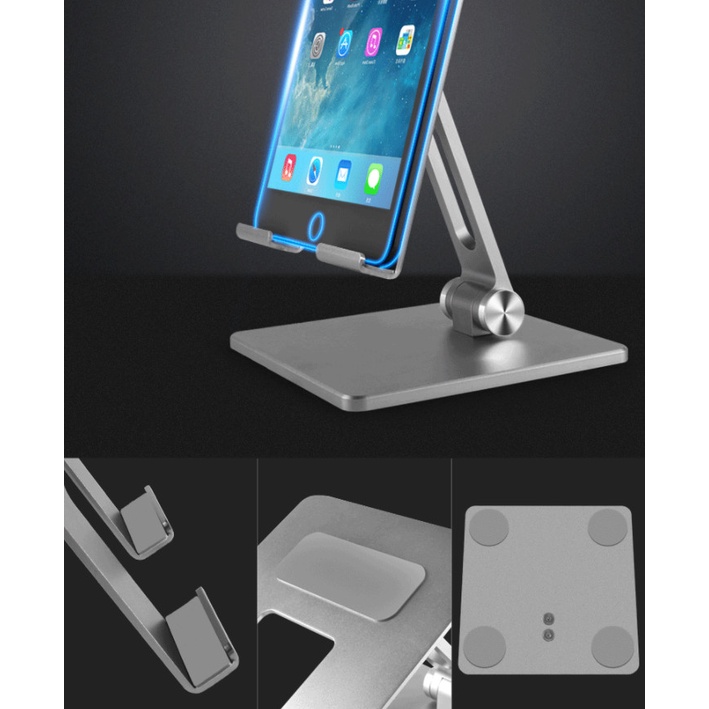 Giá Đỡ Kệ Ipad Điện Thoại Máy Tính Bảng Gấp Gọn - Kệ kẹp có trượt, silicon đa điểm chống xước hợp kim nhôm cao cấp MT134