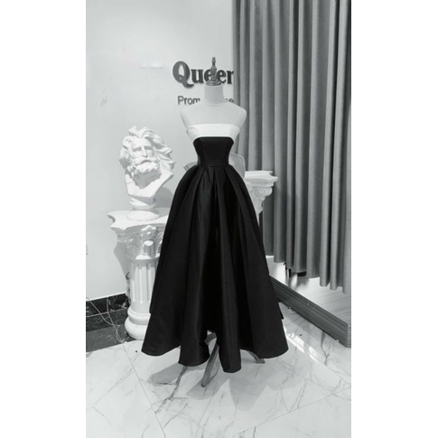 Đầm váy xòe công chúa dự tiệc cúp ngực phối màu đính nơ lưng