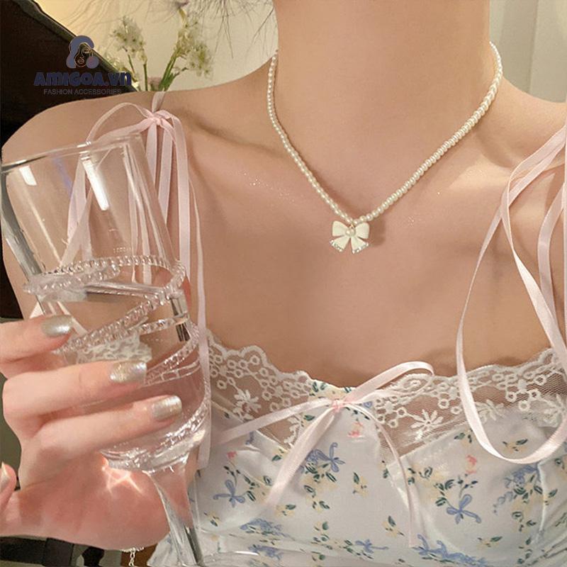 ✨✨Vòng cổ Ngọc Trai Mặt Hình Nơ Thời Trang Mùa Hè Cho Nữ