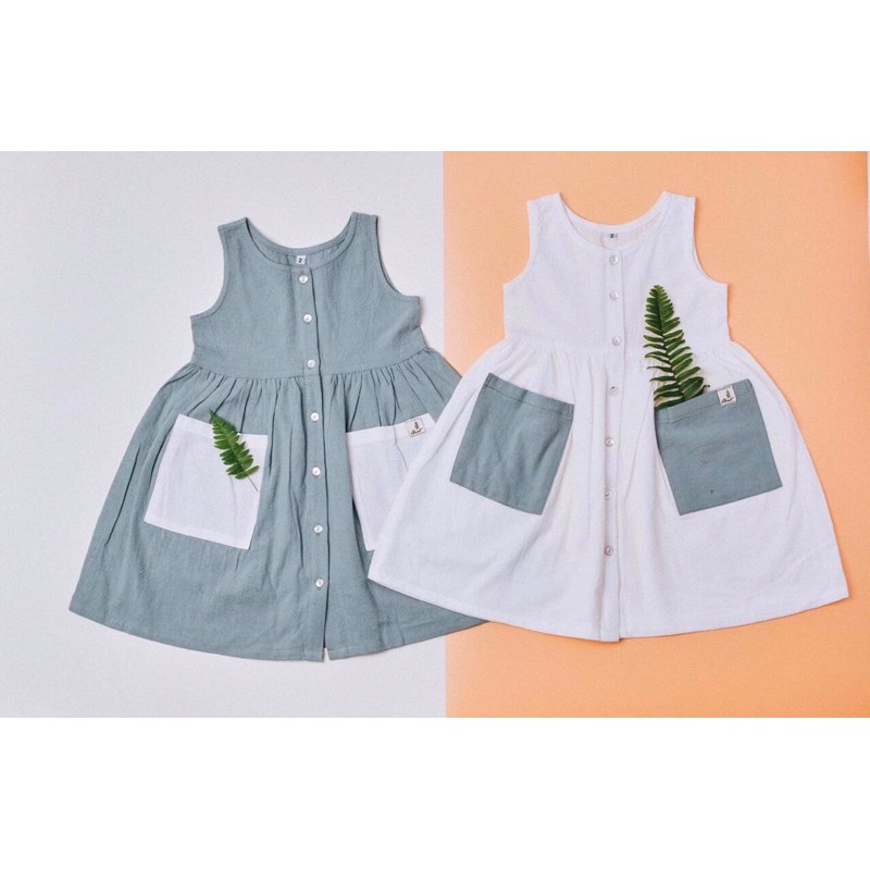 Đầm cho bé gái Linen siêu xinh túi trước 2 bên, váy bé gái 1 2 3 4 5 6 7 8 9 tuổi thời trang thiết kế trẻ em Chut Baby